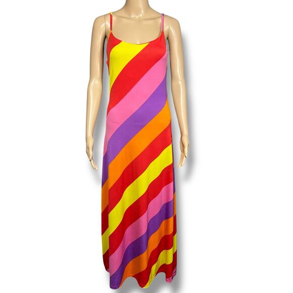 Derek Heart Womens Maxi Sundress Colorful Spiral Stripes Sleeveless Stretch Med - Picture 1 of 11